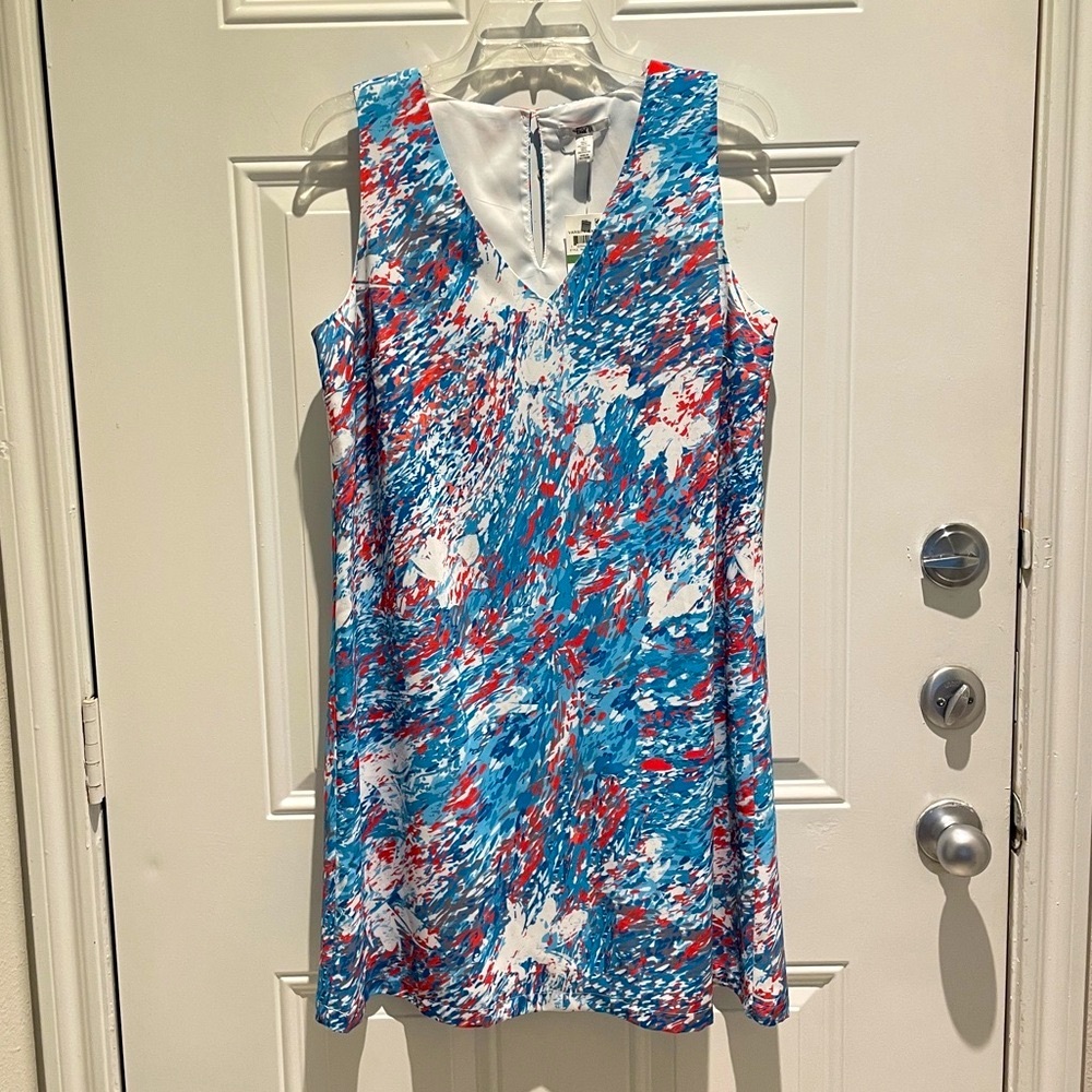 Bar III Red White Blue Sleeveless Shift V-cut Sundress Mini Dress Size Large